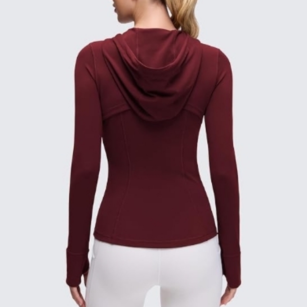 Hooded Athletic Jackets Full Zip Track with Pockets Maroon Red - Picture 3 of 5